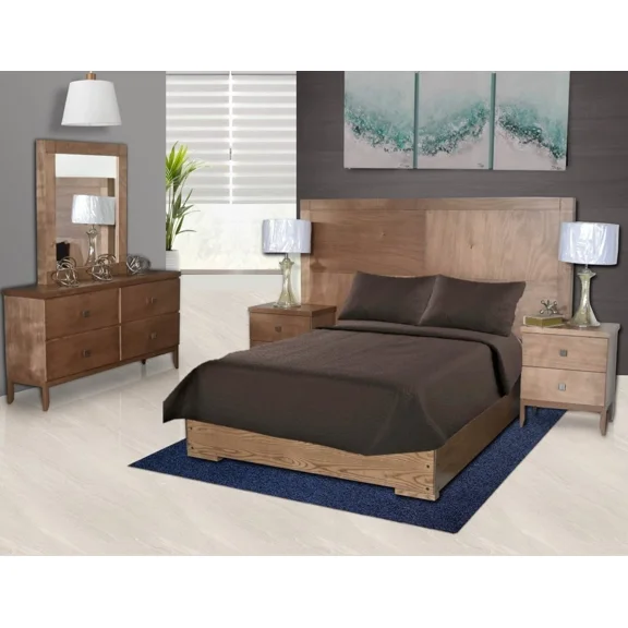 Gorgeous Home Linen Queen Super Lightweight Quilt Nena Set Hotel Quality Reversible Solid Color Curved Stitch Pattern Use Anywhere Includes Pillowcases Brown