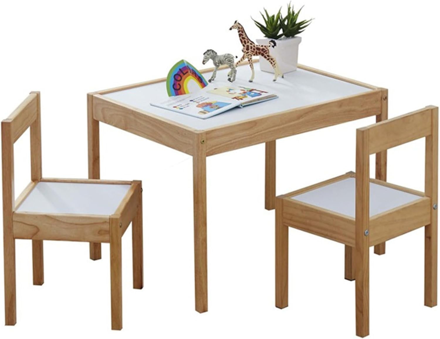 3 Piece Solid Rubberwood Table and Chairs Set with Natural Finish