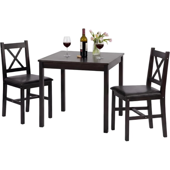 | 3-Piece Solid Wood Dining Table Set for 2 | Brown | Space-Saving ...