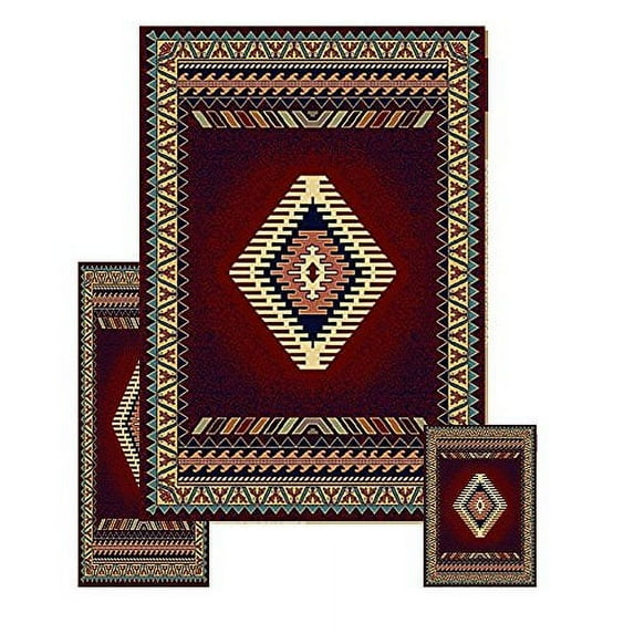 3 Piece Southwestern Contemporary Geometric Area Rug Tucson Blue Set
