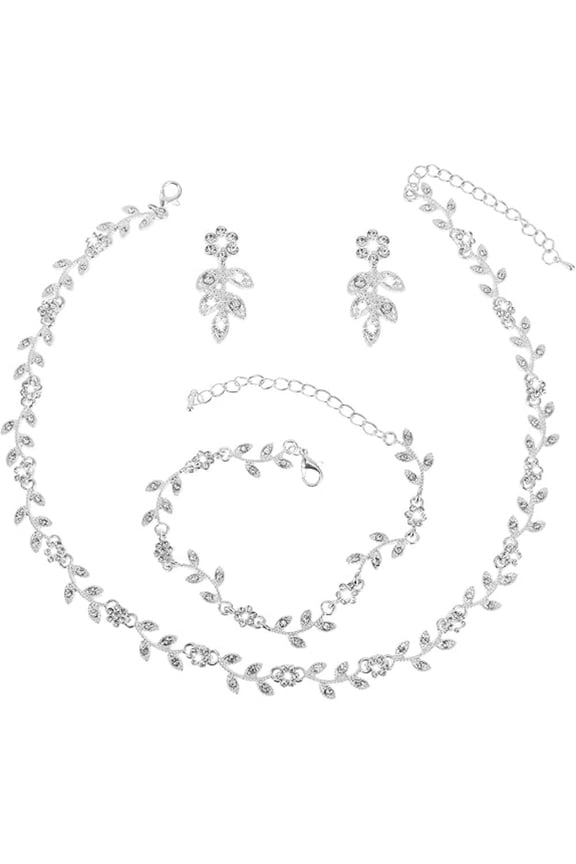 3-Piece Sparkling Rhinestone Jewelry Set, Elegant Crystal Necklace Earrings Bracelet, Silver Bridal Wedding Set for Bride Bridesmaid Prom Party