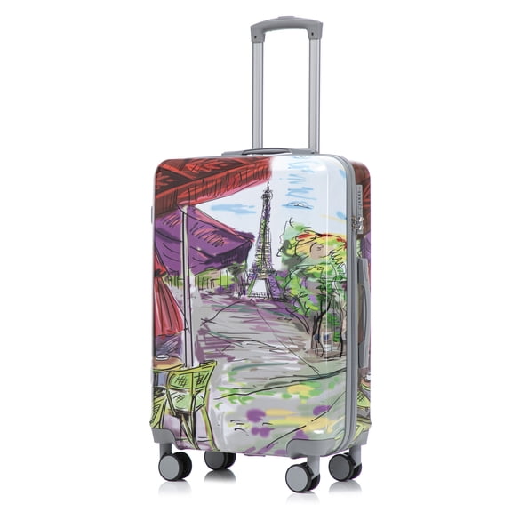 3-Piece Spinner Wheel Luggage Set (20+24+28) - Hard Shell PC Suitcase with Printed Pattern, 360 Silent Wheels, TSA Lock & Retractable Handle (Coffee Iron Tower)