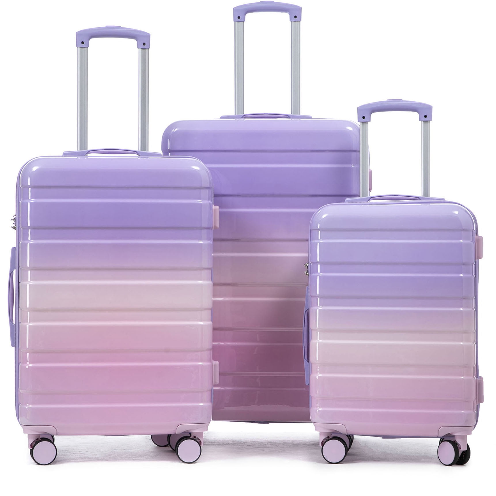 3-Piece Spinner Wheel Luggage Set, 20/24/28 Inch Gradient Color PC Suitcase with Combination Lock, Carry On Checked Luggage