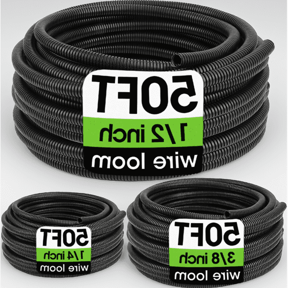 3-Piece Split Wire Loom Tubing, 1/4 Inch 3/8 Inch 1/2 Inch x 50 FT Each, Flexible Electrical Conduit Cable Sleeve