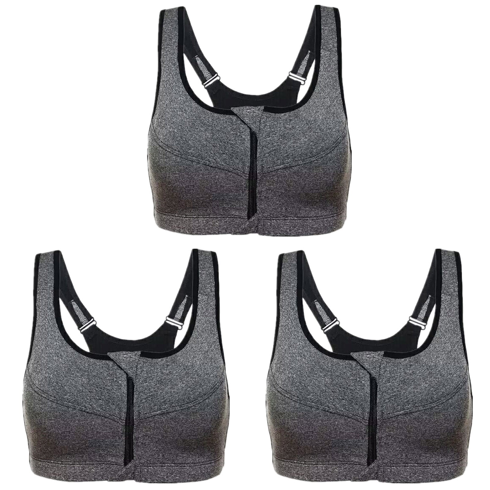 3 Piece Sports Bra Women Multipack Front Fastening High Impact Zip