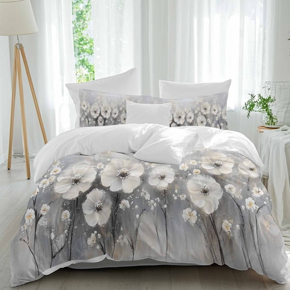 3 Piece Spring Camellia Duvet Cover Set Full Size,Microfiber Comforter/Quilt Cover with Corner Ties and 2 Pillowcases,Retro Floral Oil Painting Modern Art All Season Soft Bedding with Zipper Closure