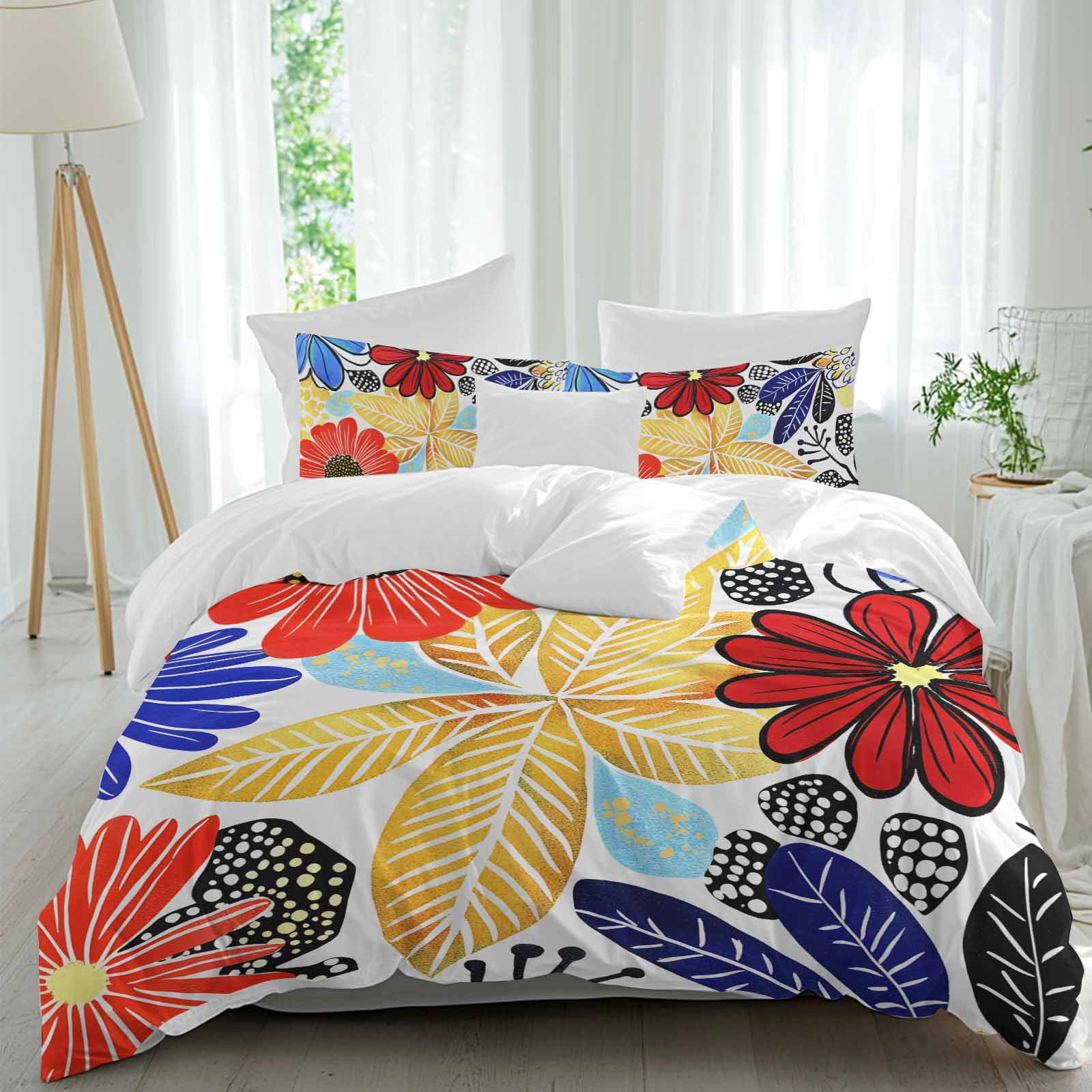 3 Piece Spring Floral Duvet Cover Set Full Size, Microfiber Comforter ...