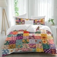 thumbnail image 1 of 3 Piece Spring Floral Duvet Cover Set Queen Size,Microfiber Comforter/Quilt Cover with Corner Ties and 2 Pillowcases,Vintage Plaid Summer Botanical Colorful All Season Bedding with Zipper Closure, 1 of 8