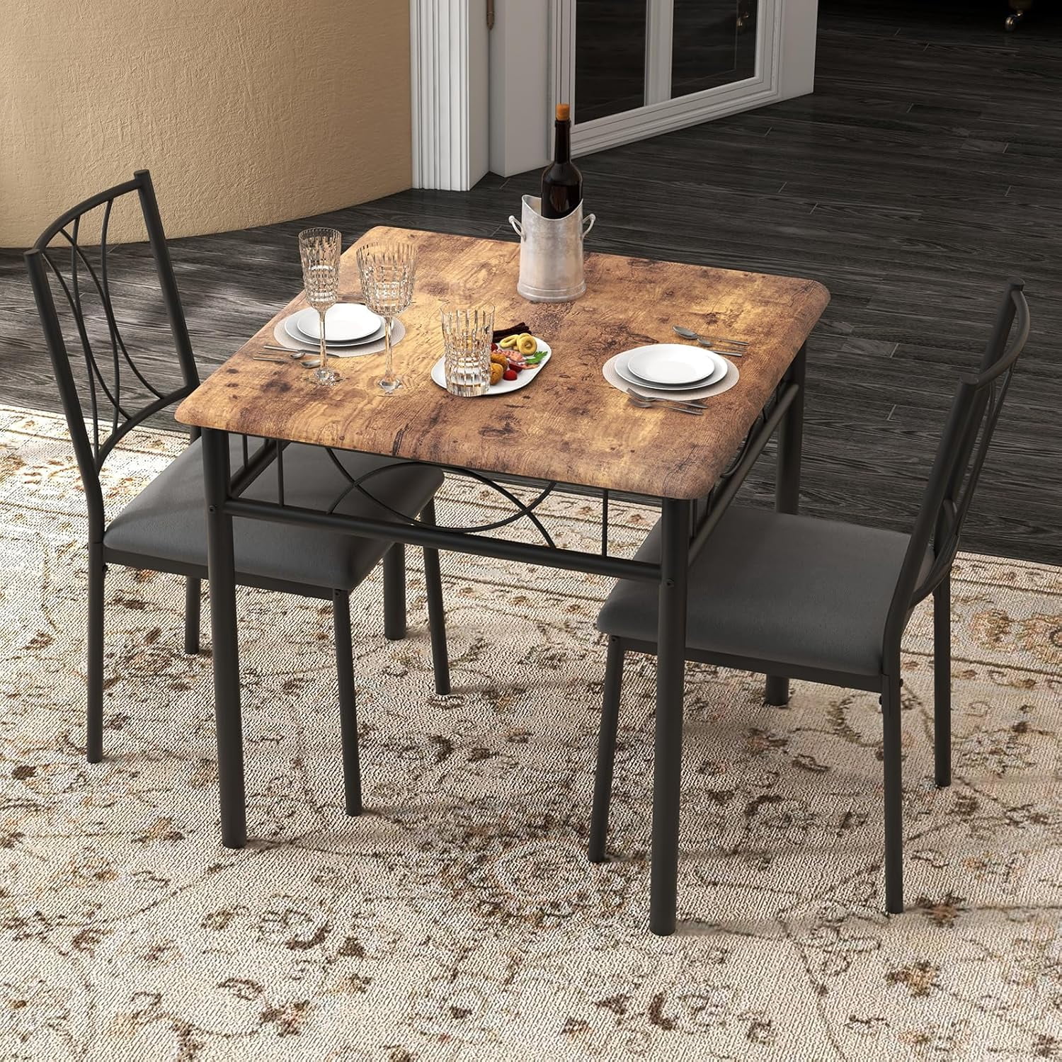 3-Piece Square Dining Table Set for 2, Compact Kitchen Table and Chairs ...