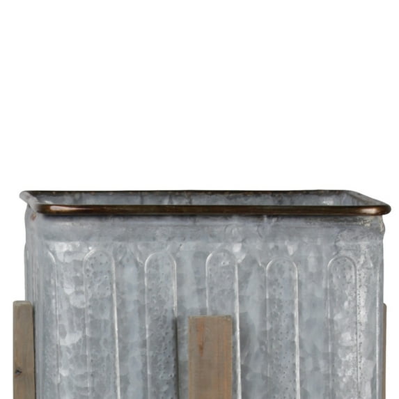 Saltoro Sherpi 3 Piece Square Vented Design Metal Planters with Copper Rim, Gray and Brown