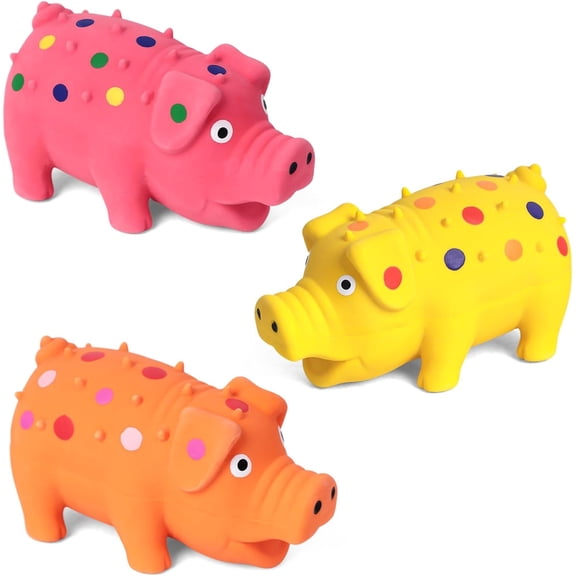 3 Piece Squeaky Latex Grunting Pig Pet Toy Assorted Color Noisemaker
