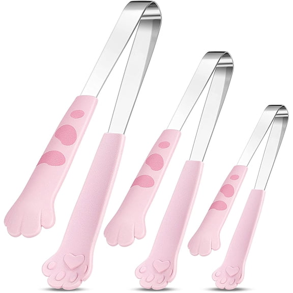 3 Piece Stainless Steel Cat Paw Shape Tongs Set Pink Kawaii Kitchen Serving Accessories 5 7 9 Inch