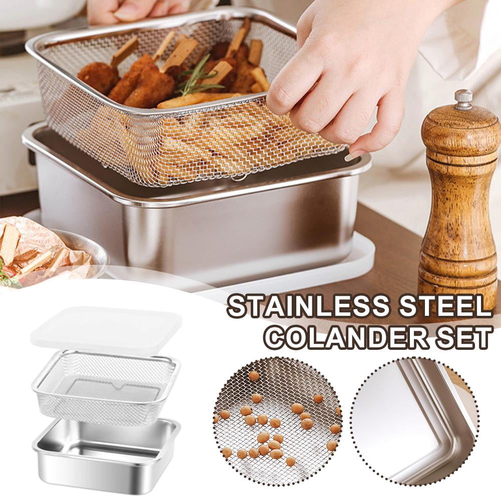 3-Piece Stainless Steel Colander Set – 1500/2000/2500ml Food Storage ...