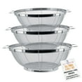 thumbnail image 1 of 3-Piece Stainless Steel Colander Set with Fine Mesh Strainer Baskets, Nesting 3qt, 4qt, 5qt Sizes for Kitchen Draining and Rinsing, 1 of 8