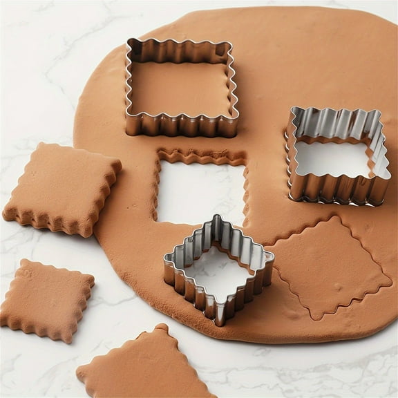 3-Piece Stainless Steel Cookie Cutter Tools, 6 Assorted Sizes Rectangle Cookie Cutters For Cupcake Biscuit Sandwich Cake Bread Jelly Chocolate Decoration, Reusable Easy To