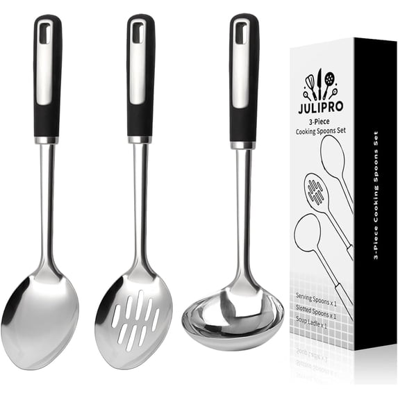 Spoons Kit HAPPY KIT 3-Piece Stainless Steel Serving Spoons Set with Slotted Spoon ...