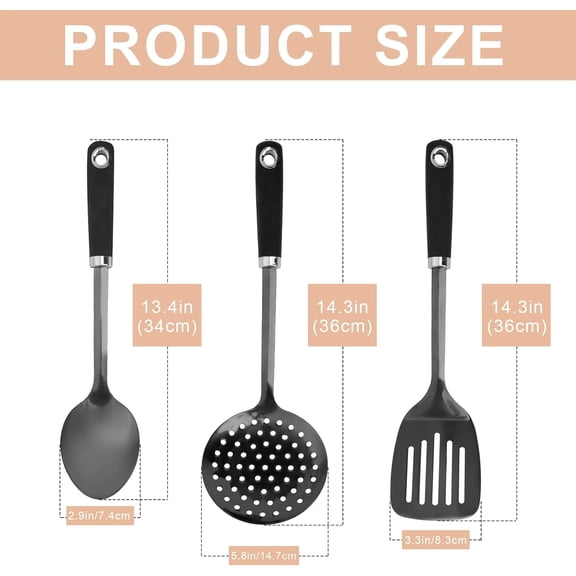 3-Piece Stainless Steel Cooking Utensils Set with Silicone Handles for Flipping and Serving