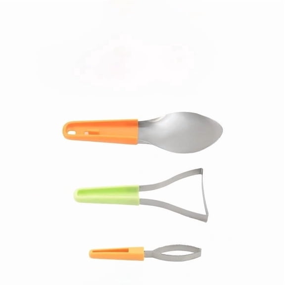 3-Piece Stainless Steel Fruit Tool Set, Mango Slicer Corer & Scooper with Plastic Handles, Multi-Purpose Kitchen Utensils for Mango, Watermelon & Fresh Fruits