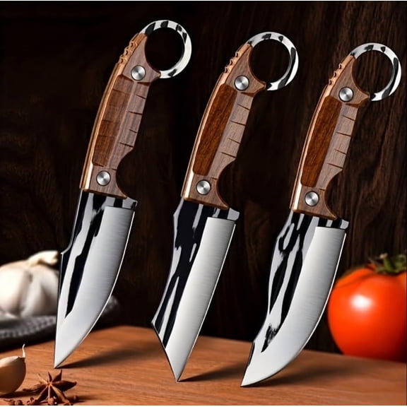 3-Piece Stainless Steel Kitchen Knife Set, Sharp Paring/Boning/Fruit Knives, Multi-Purpose Kitchen Knife Set for Meat & Fruit Cutting, Perfect for Outdoor Camping BBQ Use