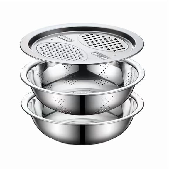 3-Piece Stainless Steel Kitchen Set Strainer Bowl Grinder for Prep
