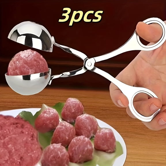 3-Piece Stainless Steel Kitchen Utensil Set for Forming Meatballs, Fish Balls, and Ice Cream Scoops with Rice Ball Mold for Efficient Food Preparation