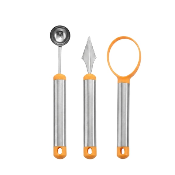 3 Piece Stainless Steel Melon Baller Set Fruit Carving Tools for Kitchen Bpa-Free Metal Ball Cutters for Melons Potatoes Desserts Silver