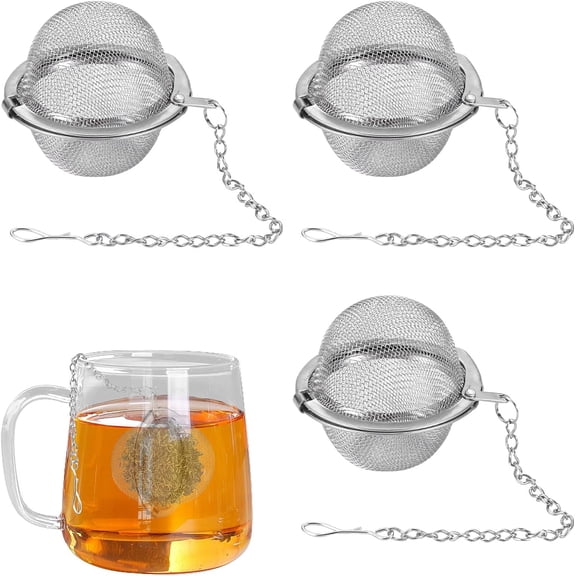 3-Piece Stainless Steel Mesh Tea Ball Strainers - Tea Infuser Balls with Extended Chain Hook