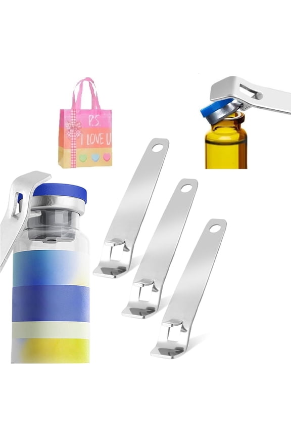 3-Piece Stainless Steel Mini Vial Opener - Keychain Oral Liquid Decapper for Medicine Beer Beverage, Ideal for Nurses Pharmacies Home Use Z