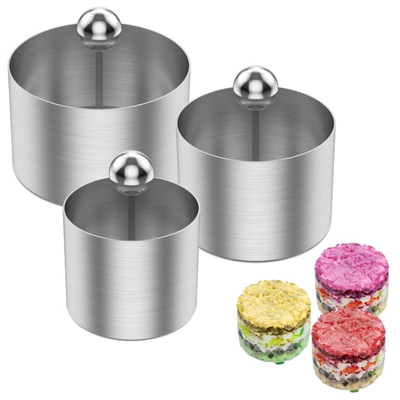 3-Piece Stainless Steel Onigiri Rice Ball Mold Set - Non-Stick DIY Sushi Maker with Round Food Rings for Bento Lunch Preparation - Silver