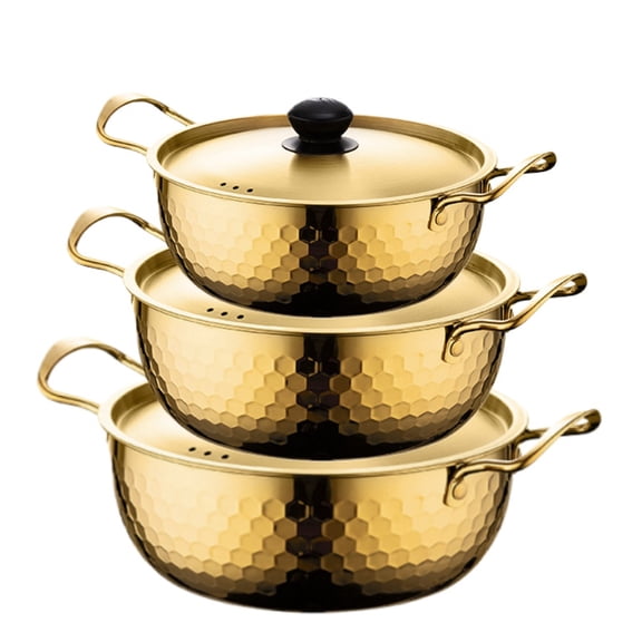 3-Piece Stainless Steel Pot Set with Lids - Non-Stick, Stackable & Dishwasher Safe Soup Pots, Even Heating Textured Base for Ramen, Cooking, Camping, Kitchen & Gifting