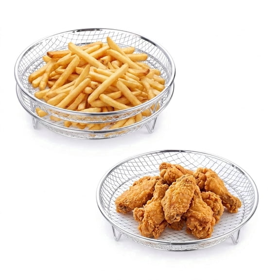 Vesteel Round Air Fryer Racks, 3 Tier Stackable Air Fryer Basket, 7.9” Dehydrator Rack for Fryer Steamer Oven, Roasting Rack Set Fits 6 -10 QT Air Fryer, Dishwasher Safe