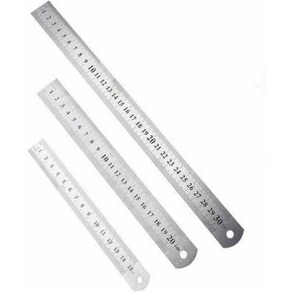 3 Piece Stainless Steel Rulers, 15 (6) / 20 (8) / 30 (12), Double Sided Precision Metal Rulers Set, Straight Edge Measuring Tool, for Drawings