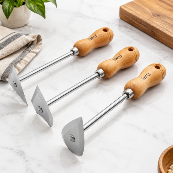 3-Piece Stainless Steel Shave Hook Scraper Set with Wooden Handles