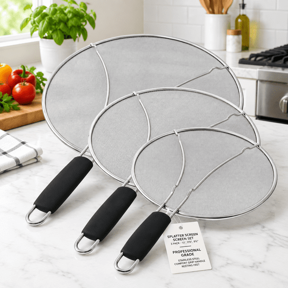 3-Piece Stainless Steel Splatter Guard Set, 13", 11.5", 9.5"