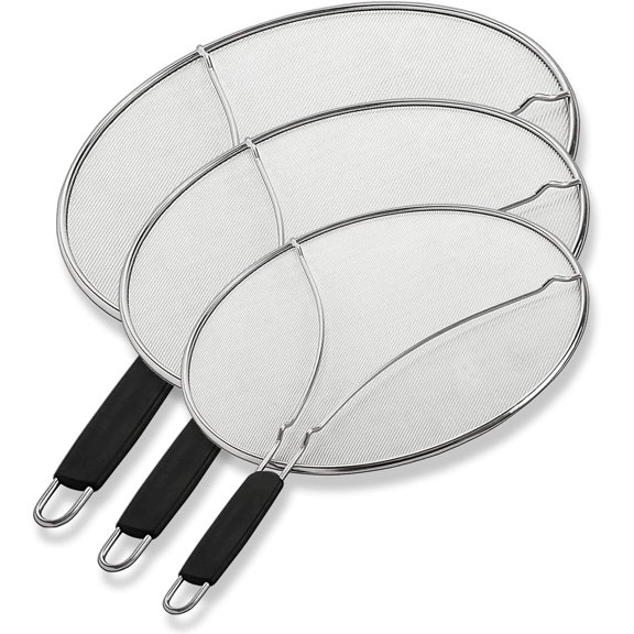 3-Piece Stainless Steel Splatter Guard Set, Splatter Screen for Frying Pan, Cooking Pots, Cover Oil Splash when Sizzling Bacon, Cooking Fried Chicken or Popcorn