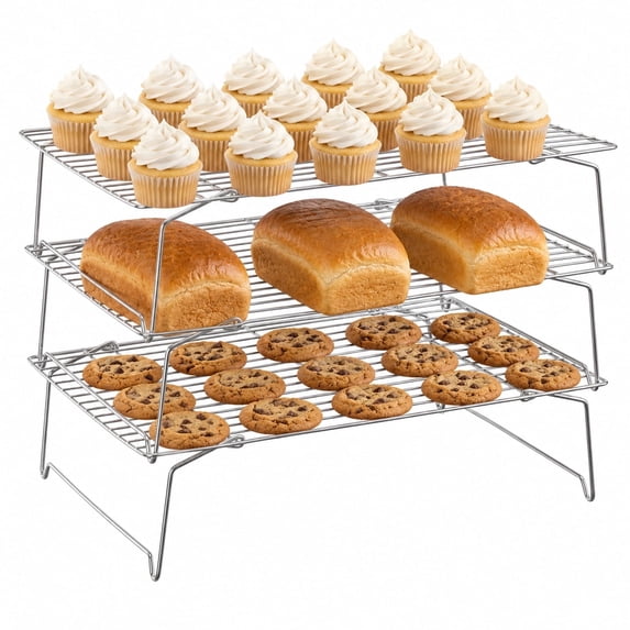 Vesteel 3-Tier Stainless Steel Cooling Racks, Stackable Baking Cooking Racks for Bread Cookie Cakes, Wire Racks with Folding Legs, Oven & Dishwasher Safe, 16.5’’ x 11.4’’