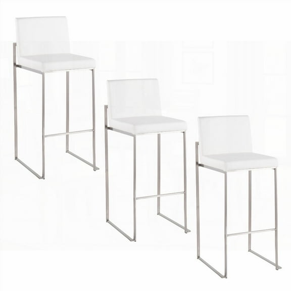 3-Piece Stainless Steel and White Faux Leather Contemporary High Back Barstools by LumiSource - Ideal for Daily Meals