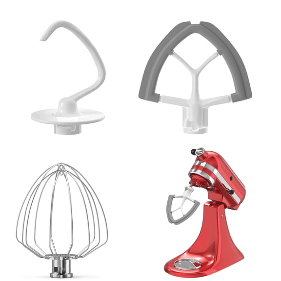 3-Piece Stand Mixer Attachment Set for 4.55 Qt Tilt-Head Mixers, Flex Edge Beater, Dough Hook & Wire Whisk, Replacement Accessories,
