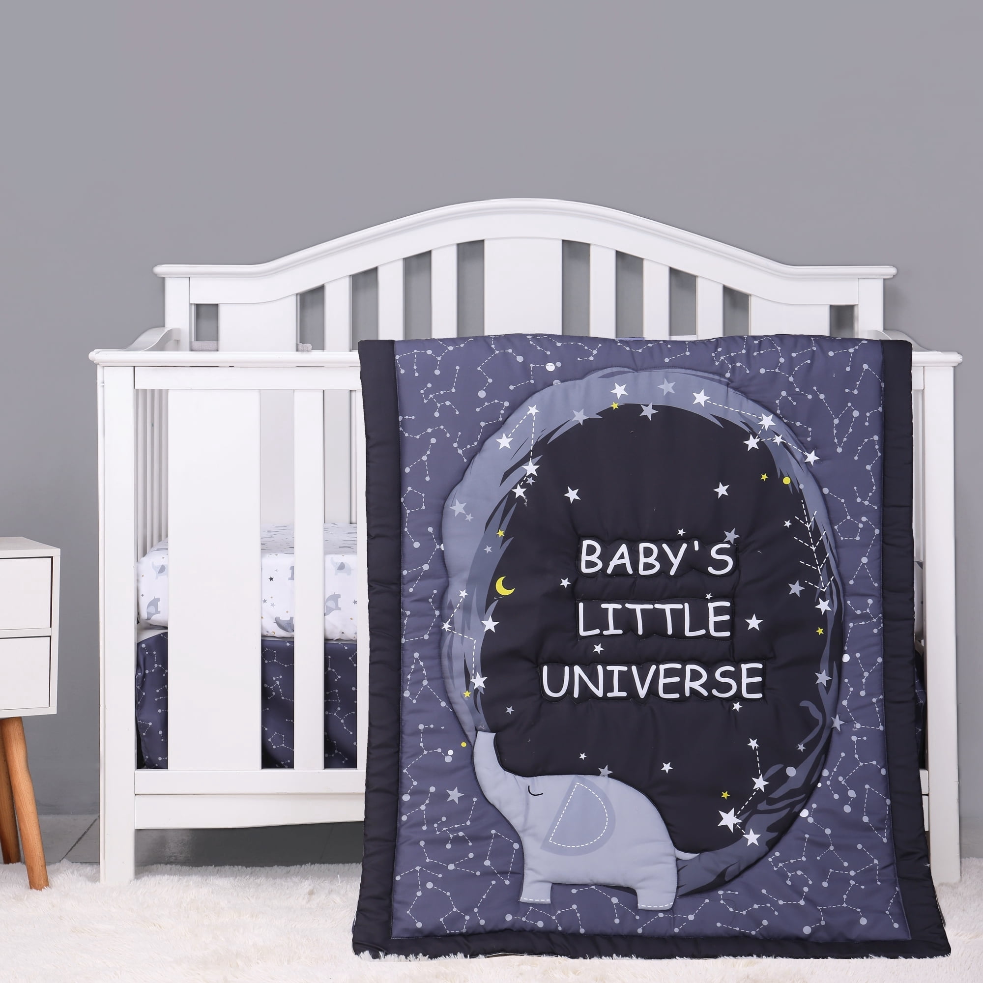 3-Piece Stars Constellation Elephant Dark Gray Crib Bedding Set ...