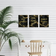 3 Piece Stay Positive, Work Hard, Make it Happen Black and Gold Poster Prints Wall Art Motivational Canvas Painting Framed Artwork for Living Room Office Decoration