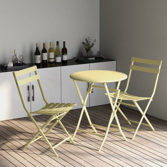 3 Piece Steel Foldable Bistro Set, 2 Chairs and 1 Table, Weather Resistant Outdoor/Indoor Conversation Set for Patio, Yard, Garden