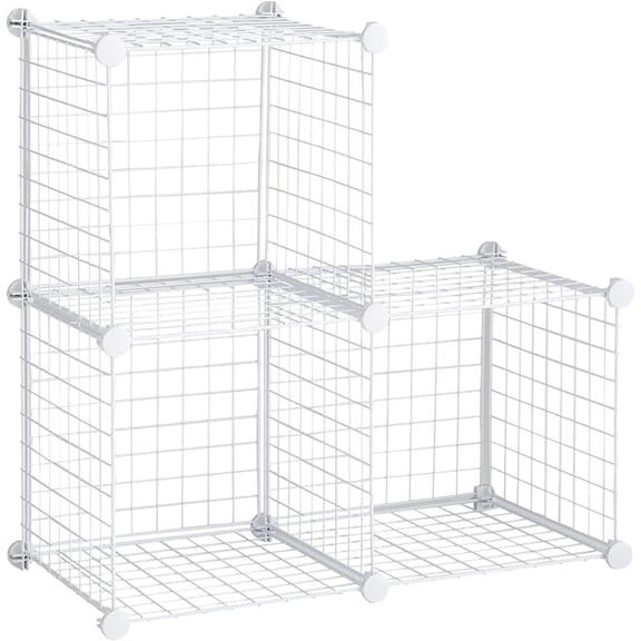 3 Piece Storage Wire Stackable Cube Set Easy Assemble White for Closet/Bookshelf/Toys Multi-Use Home Organizer