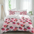 thumbnail image 1 of 3 Piece Strawberry Duvet Cover Set Full Size, Microfiber Comforter/Quilt Cover with Corner Ties and 2 Pillowcases, Pink Spring Summer Rustic Floral Fruit All Season Soft Bedding with Zipper Closure, 1 of 8