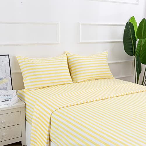 3 Piece Stripe Microfiber Stripe Sheet Set - Super Soft Luxury Hotel Deep Pocket,Stain, Fade & Wrinkle Resistant Bedding Set (Yellow,Twin Size)