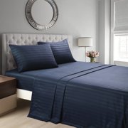 3-Piece Stripe Navy Polyester Bed Sheet Set, Twin  18 inch Deep Pocket