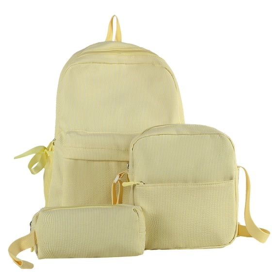 3 Piece Striped Backpack Set, Sweet Bow Decor Student Backpack with Crossbody Bag & Pencil Case, Large Capacity College Daily Bookbag
