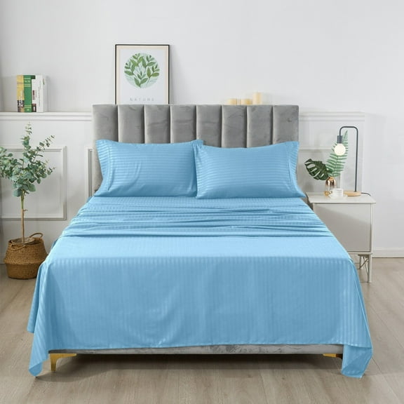 3 Piece Striped Bed Sheets Twin Size Set, Super Soft Fitted Flat Sheet & Pillowcase Sets, Easy Care, Fade Resistant, Deep Pocket