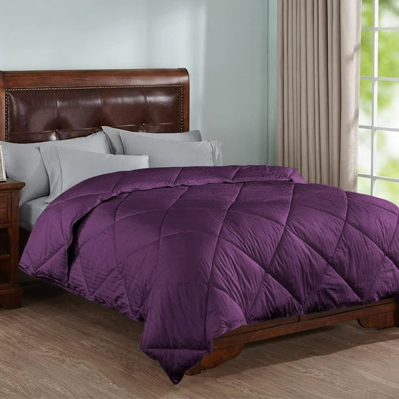 3 Piece Striped Diamond Pattern Comforter Set Super Soft 800 Thread Counts, All Season, 100% Egyptian Cotton, Full/Queen Size Plum Color