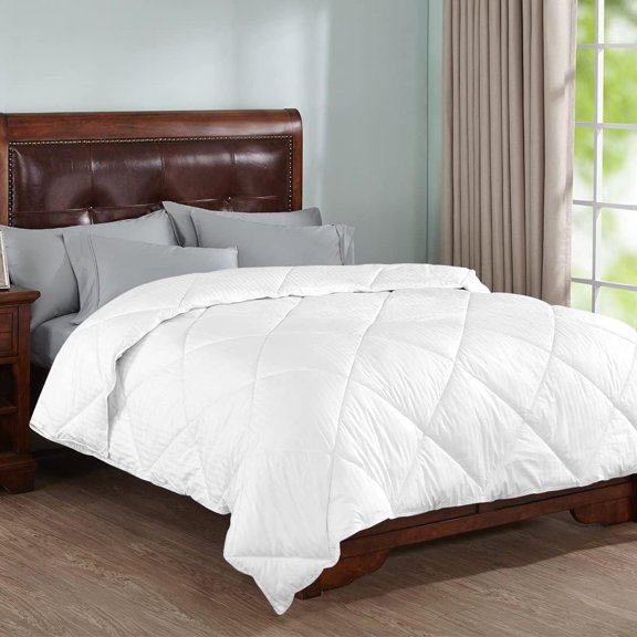 3 Piece Striped Diamond Pattern Comforter Set Super Soft 800 Thread Counts, All Season, 100% Egyptian Cotton, Twin/Twin XL Size White Color