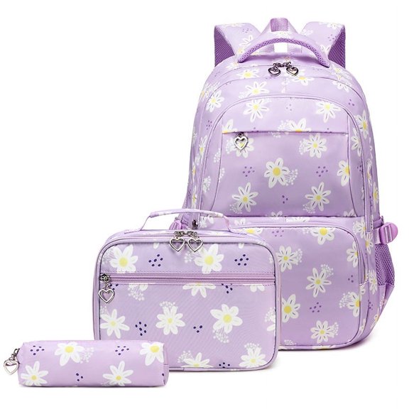 3-Piece Student Backpack Set, Fashion Printed Large Capacity Casual Rucksack for Middle & High School Students